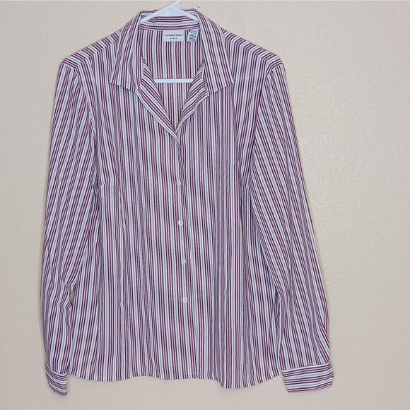 Covington Blouse Womens L (14-16) Pink Striped Button Up Long Sleeve Polyester - Picture 1 of 10